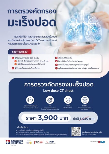 โปรแกรมตรวจคัดกรองมะเร็งปอด Low dose CT chest ฿ 3,900