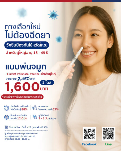 วัคซีนป้องกันไข้หวัดใหญ่ สำหรับผู้ใหญ่ อายุ 15-49 ปี (แบบพ่นจมูก)